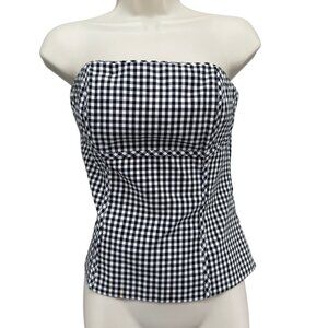 WHBM Gingham Corset Top Womens Black White Strapless Convertible Size 2